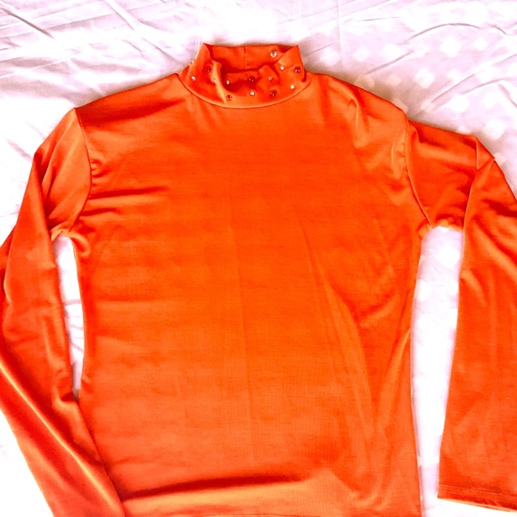 FTWW Long Sleeve Orange Mock Turtleneck with Rhinestones sz 6/8 - Picture 2 of 6